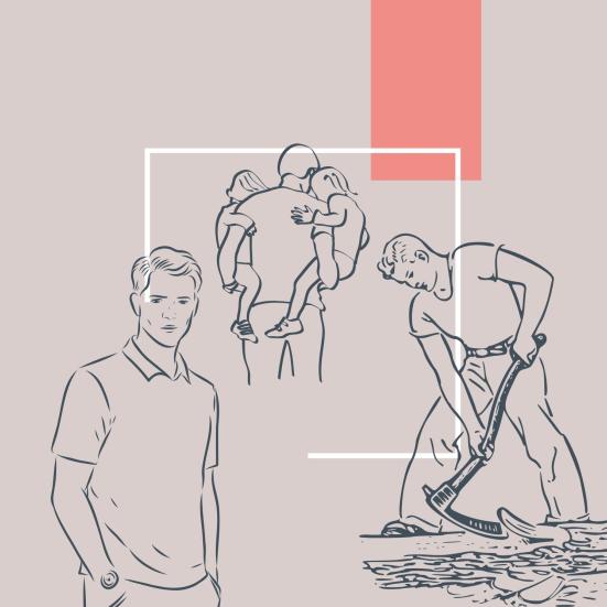 Skitser af tre forskellige mænd