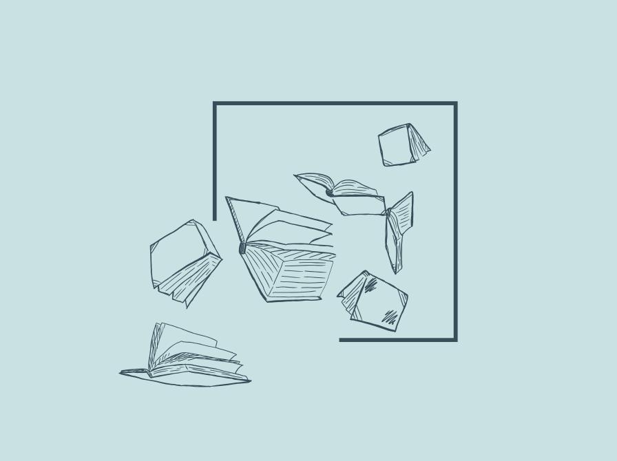 Bøger der falder dalende ned.